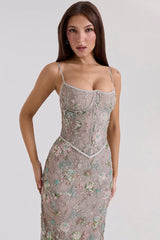 Sequin Embroidered Strap Lace Back Maxi Dress