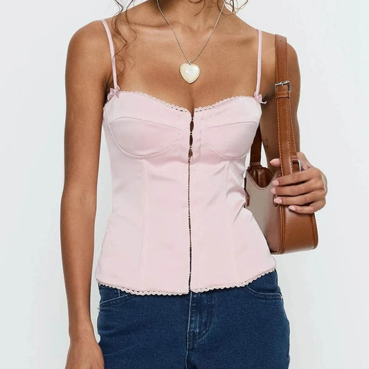 Pink Corset Cami Lace Trim Bustier Top