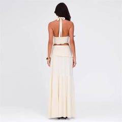 Tie Up Crop Top And Maxi Skirt Set