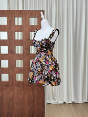 Floral Embroidered Sequin Ruffle Strap Mini Dress