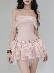 Ruffle Frill Hem Strapless Mini Dress