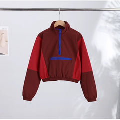 Color Block Collared Zip Up Jacket