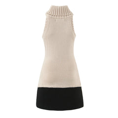 High Collar Sleeveless Knitted Sweater Dress