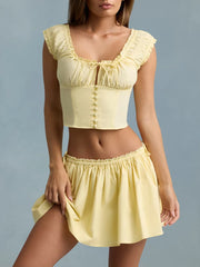 Ruched Sleeve Ctop Top And Mini Skirt Set