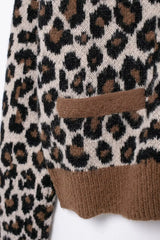 Women's leopard print cardigan with an O-neck.