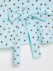 Blue Polka Dot Jacket And Shorts Set