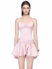 Satin Spaghetti Strap Waist Snitched Mini Dress