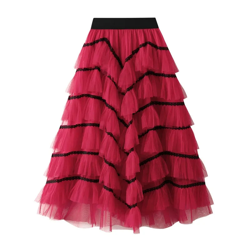 Solid Tulle Layered Maxi Skirt Free From Label