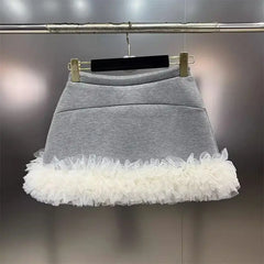 Grey Drawstring Frill Tulle Trim Mini Skirt Free From Label