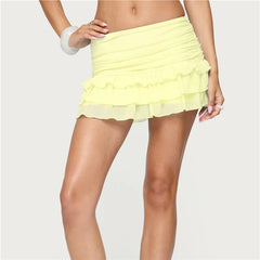 Layered Ruffle Low Waist Mesh Mini Skirt
