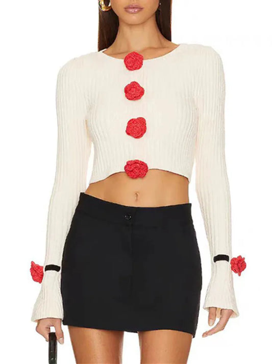 Long Sleeve 3d Flower Cardigan