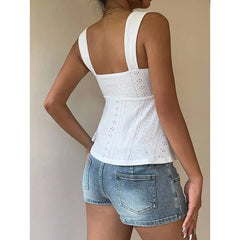 Eyelet Embroidered Ruched Bust Sleeveless Top