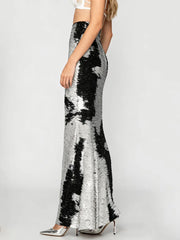 Silver And Black Sequin Long Skirt