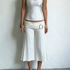 Metal Ring Waist Low Waist Wide Leg Cropped Pants