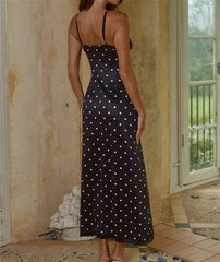 Satin Lace Trim Tie Front Slip Maxi Dress