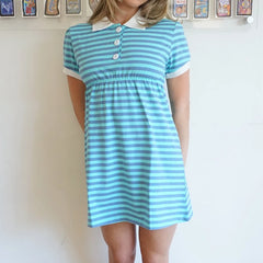 Blue Striped Babydoll Short Sleeve Mini Dress