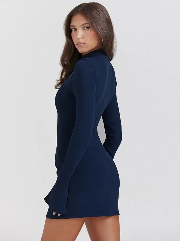 Dark Blue Long Sleeve Bodycon Mini Dress