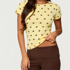 Polka Dot Print Short Sleeve Crew Neck Top