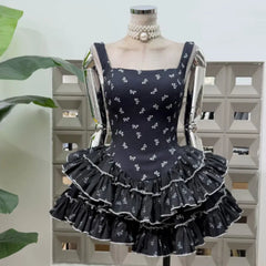Floral Printed Sleeveless Frill Layred Bloomer Mini Dress