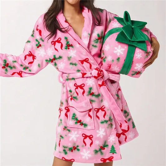 Christmas Plush Bathrobe with Pockets