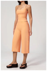 Solid Cami Removable Pads Top And Wide Leg Cropped Pants Set