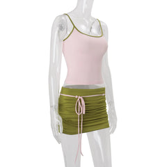 Two Tone Cami Top And Ruched Mini Skirt Set