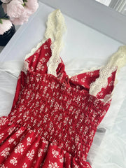 Floral Print Lace Strap Long Dress