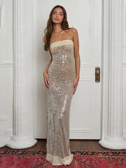 Sequin Strapless Sheer Maxi Dress