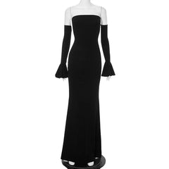 Tube Bodycon Off-shoulder Detachable Sleeve Maxi Dress