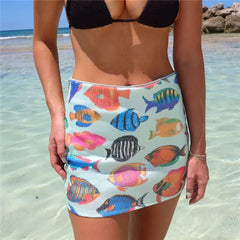 Sequin Fish Print Bodycon Pencil Mini Skirt