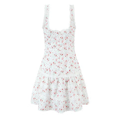 White Floral Print Frill Strap Mini Dress