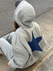 Grey Blue Star Print Hoodie