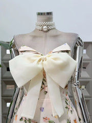 Strapless Bownot Flower Printed Mini Dress