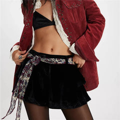 Velvet Tiered Ruffle Mini Skirt