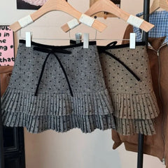 Polka Dot Pleated Bow Mini Skirt