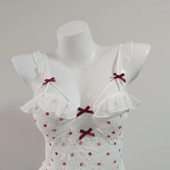 Dotted Bow Strappy Tulle Mesh Night Dress