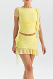 Mesh Ruffle Short Sleeve Top And Mini Skirt Set