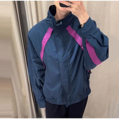 Color Block Collared Zip Up Jacket
