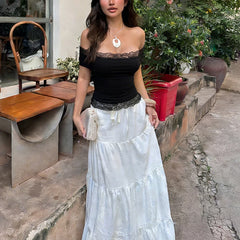 Black One Shoulder Lace Top