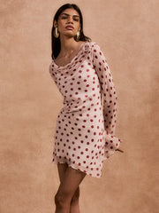 White Polka Dot Long Sleeve Sheer Mini Dress