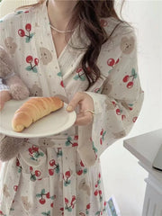 Cartoon Print Kimono Long-Sleeve Robe Nightgown