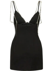 Rhinestones Strap V-neck Mini Dress