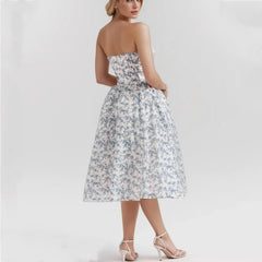 Blue Floral Corset Strapless Midi Dress Free From Label