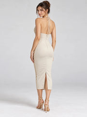 Halter Neck Tassel Fringe Midi Bandage Dress