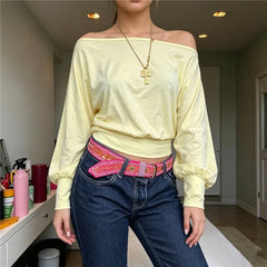 Off Shoulder Long Sleeve Crop Top