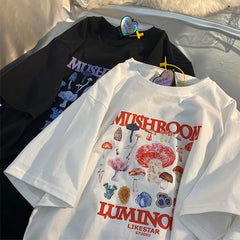 Mushroom Luminous Print Cotton Short Sleeve Casual Tees