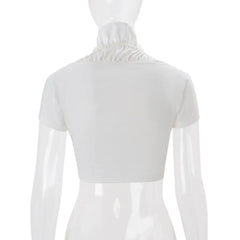 White Short Sleeve Lace Up Ruched Crop Top