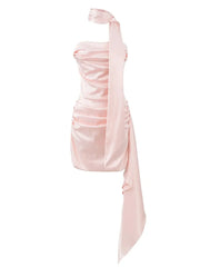 Satin Strapless Corset Tie Up Drape Mini Dress