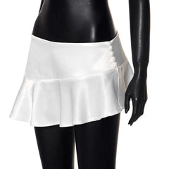 White Satin Irregular Pleated Micro Mini Skirt - Free From Label