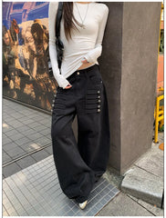 Multi Button Flap Pocket Cargo Pants